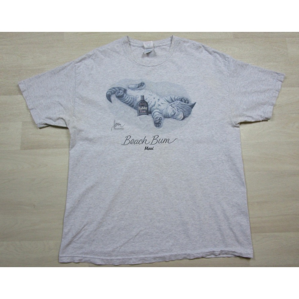 Vintage Y2K Cat T Shirt (XL) Beach Bum Maui Hawaii Humor Funny Destination